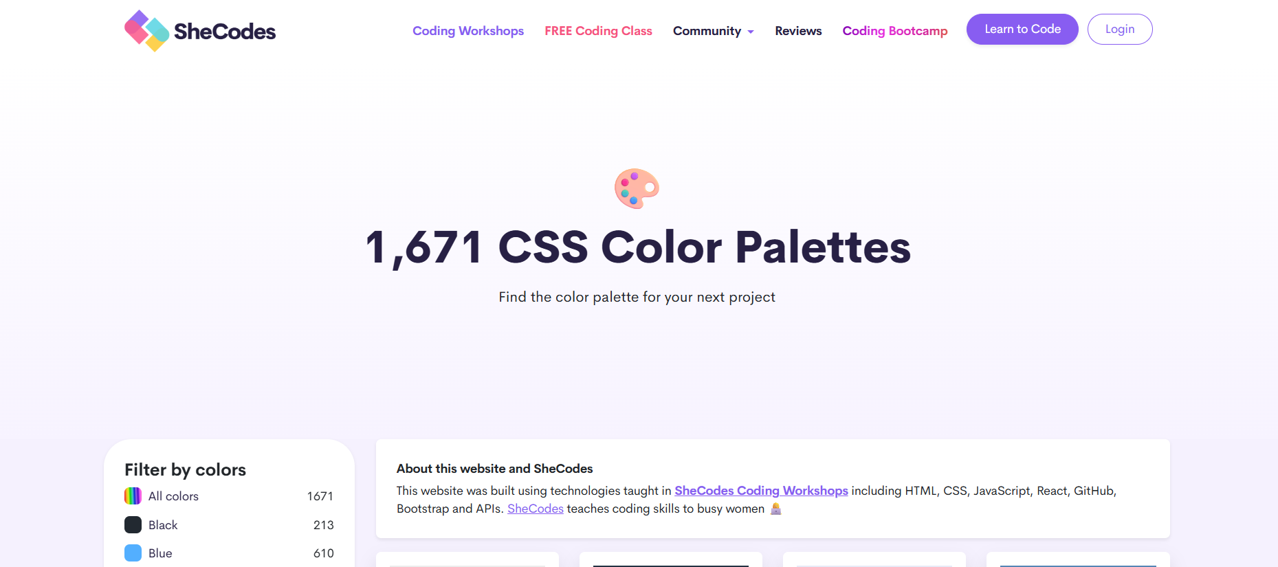 SheCodes Color Palettes
